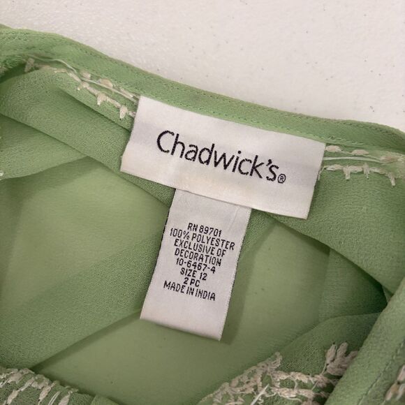 Chadwick's Blouse Women's 12 Green Embroidered Popover Sheer Top Boho Sequin - Picture 10 of 11